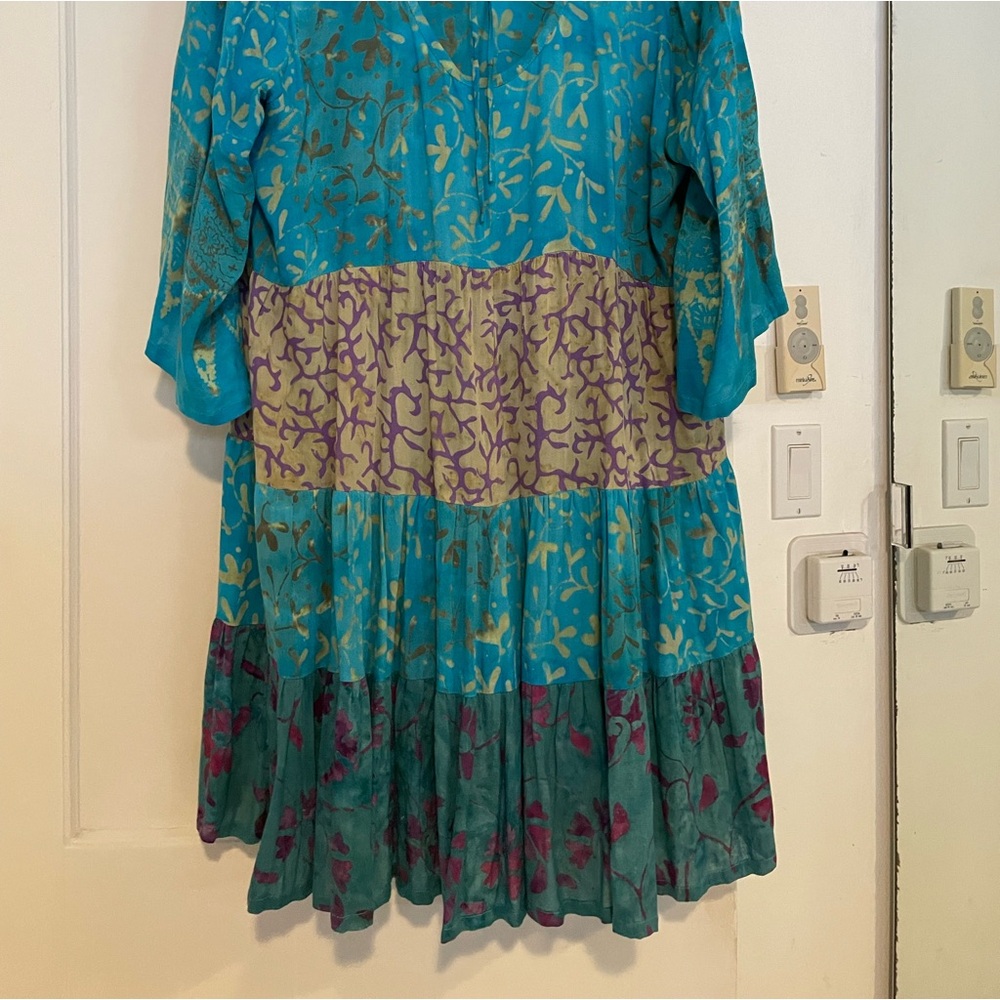 Lotus trader batik 3/4 sleeve one size dress, fits like xl.cotton rayon.